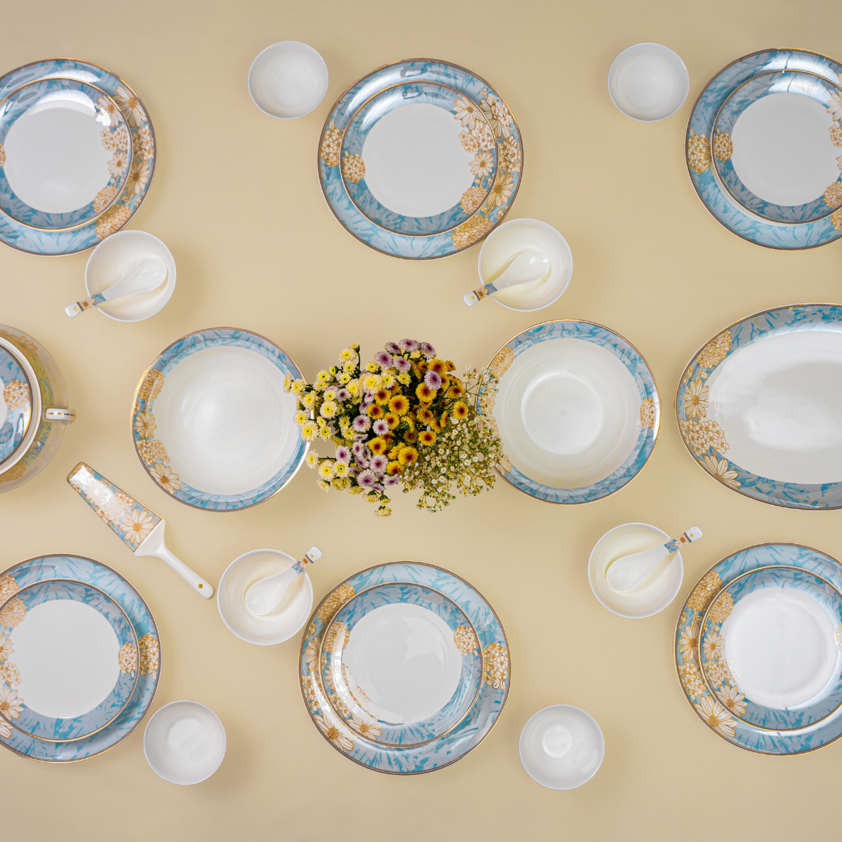 Golden Azure 37-Piece Fine Bone China Dinner Set