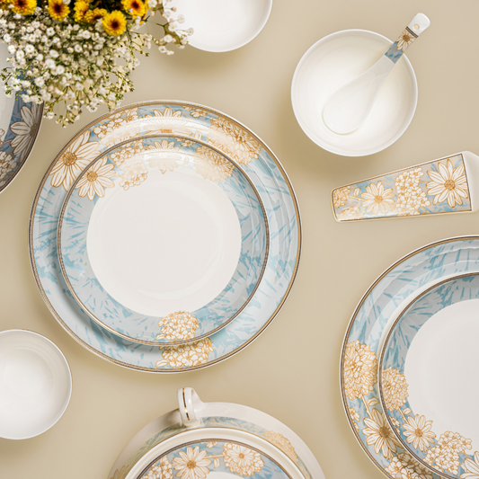 Golden Azure 37-Piece Fine Bone China Dinner Set
