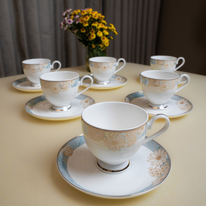 Golden Azure Cup & Saucer Set – 12 Pieces