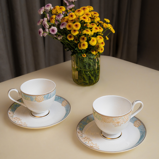Golden Azure Cup & Saucer Set – 12 Pieces