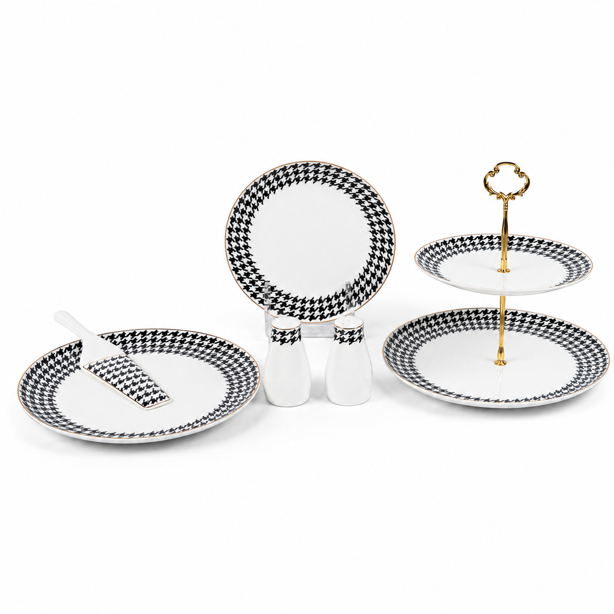 Houndstooth Noir Fine Bone China Serveware Set