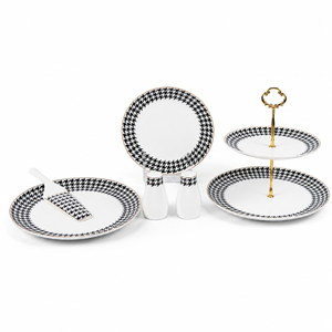 Houndstooth Noir Fine Bone China Serveware Set
