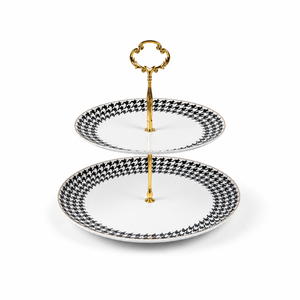 Houndstooth Noir Double Tier Serving Stand – 2 Tier