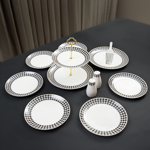 Houndstooth Noir Fine Bone China Serveware Set