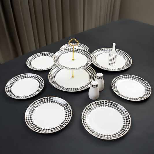 Houndstooth Noir Fine Bone China Serveware Set
