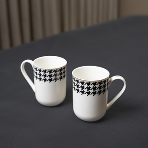 Houndstooth Noir Coffee Mug Set – 2 Pieces