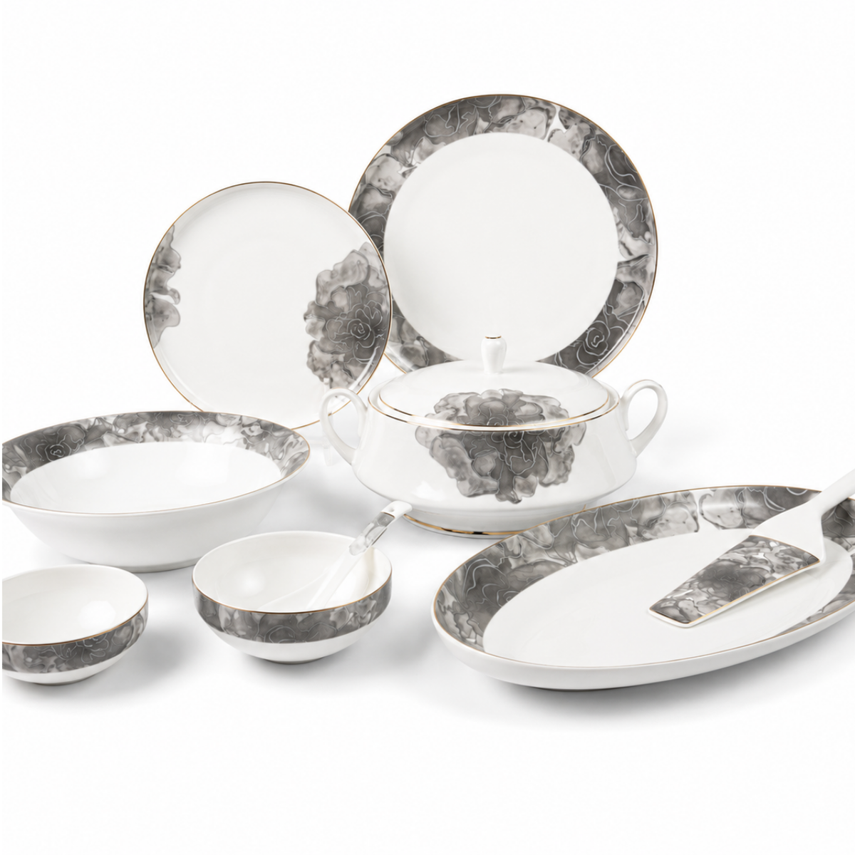 Black Smoke 37-Piece Fine Bone China Dinner Set