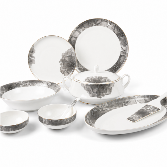 Black Smoke 37-Piece Fine Bone China Dinner Set