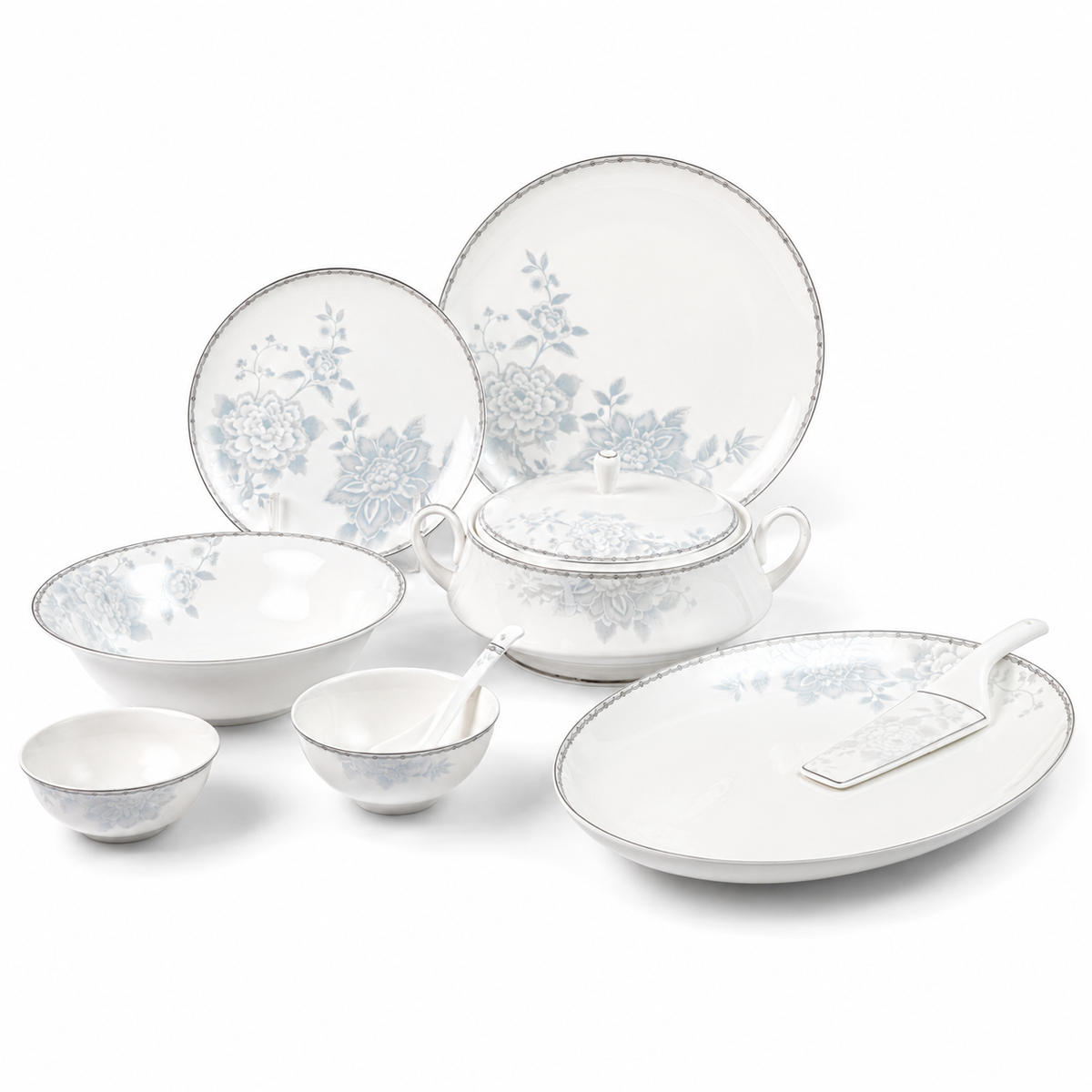 Mist Peony 37-Piece Fine Bone China Dinner Set