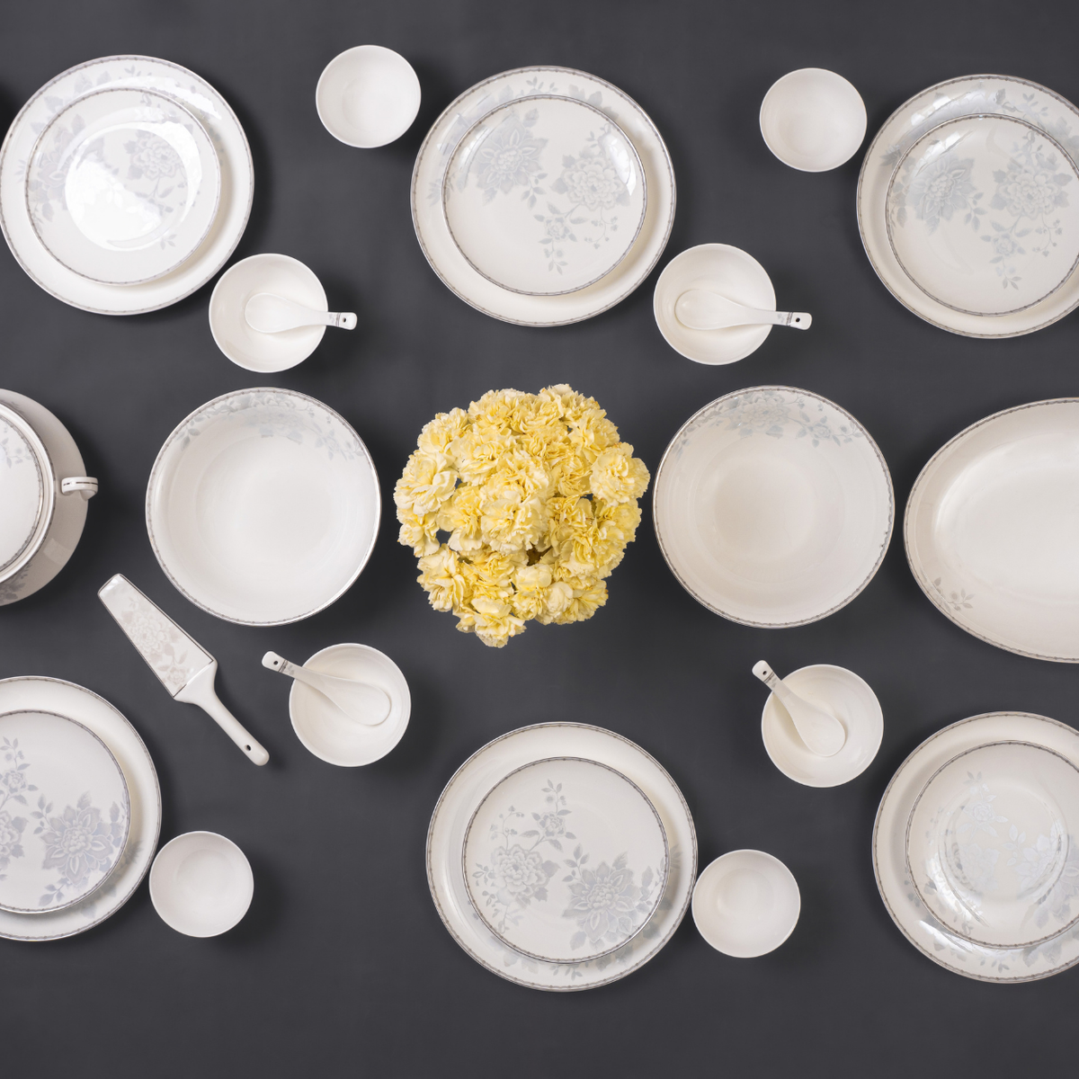 Mist Peony 37-Piece Fine Bone China Dinner Set