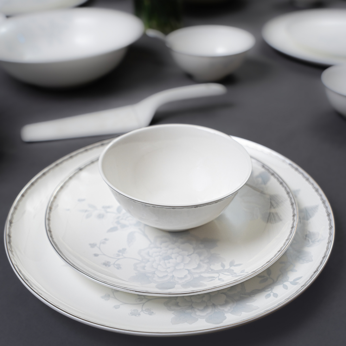 Mist Peony 37-Piece Fine Bone China Dinner Set