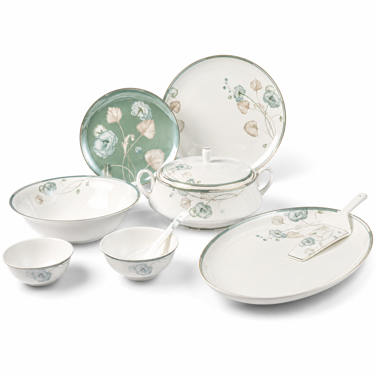 Verdant Bloom 37-Piece Fine Bone China Dinner Set