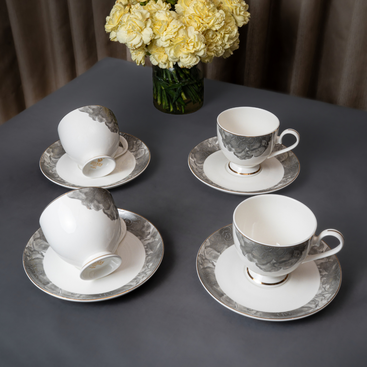 Black Smoke Cup & Saucer Set – 12 Pieces