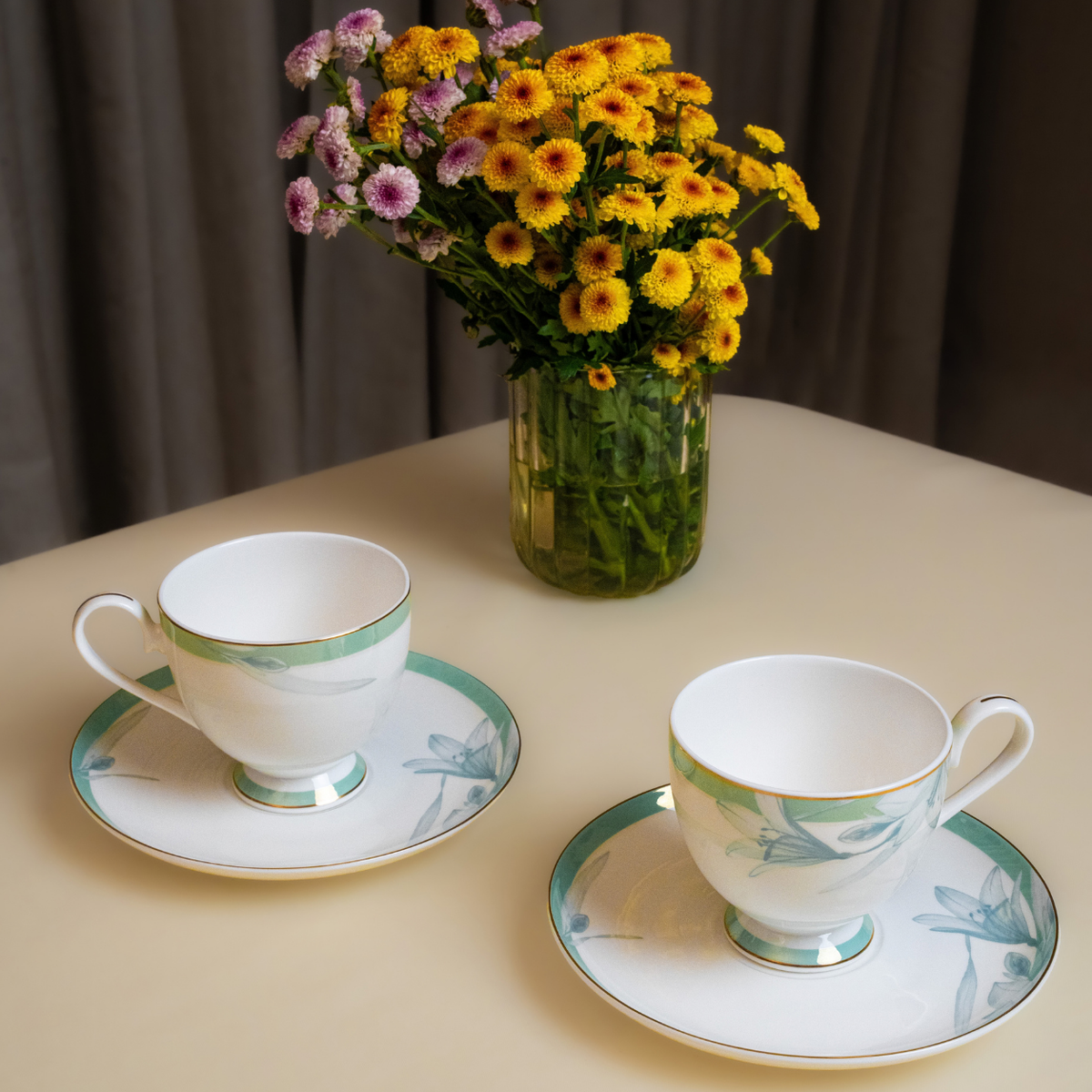 Celadon Reverie Cup & Saucer Set – 12 Pieces