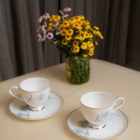 Celeste Bloom Cup & Saucer Set – 12 Pieces
