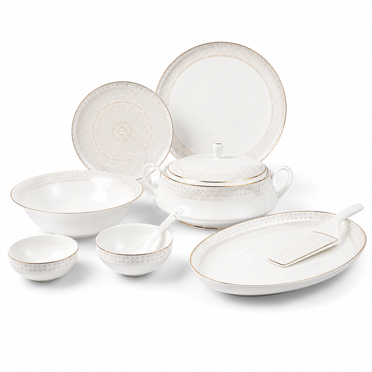 Celestine Lattice 37-Piece Fine Bone China Dinner Set
