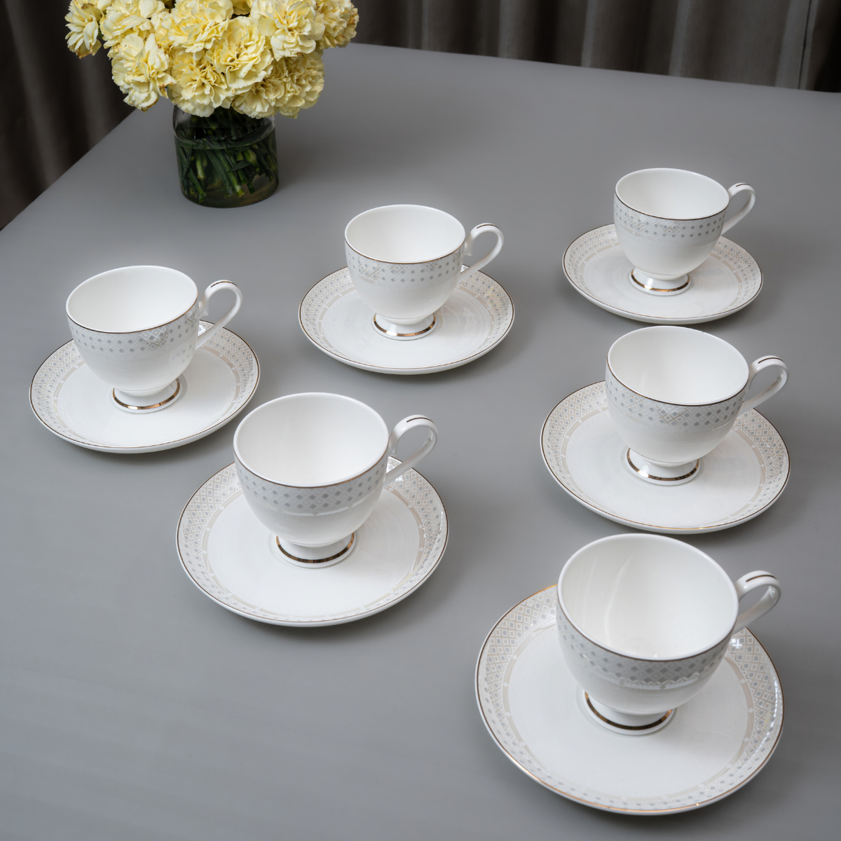 Celestine Lattice Cup & Saucer Set – 12 Pieces