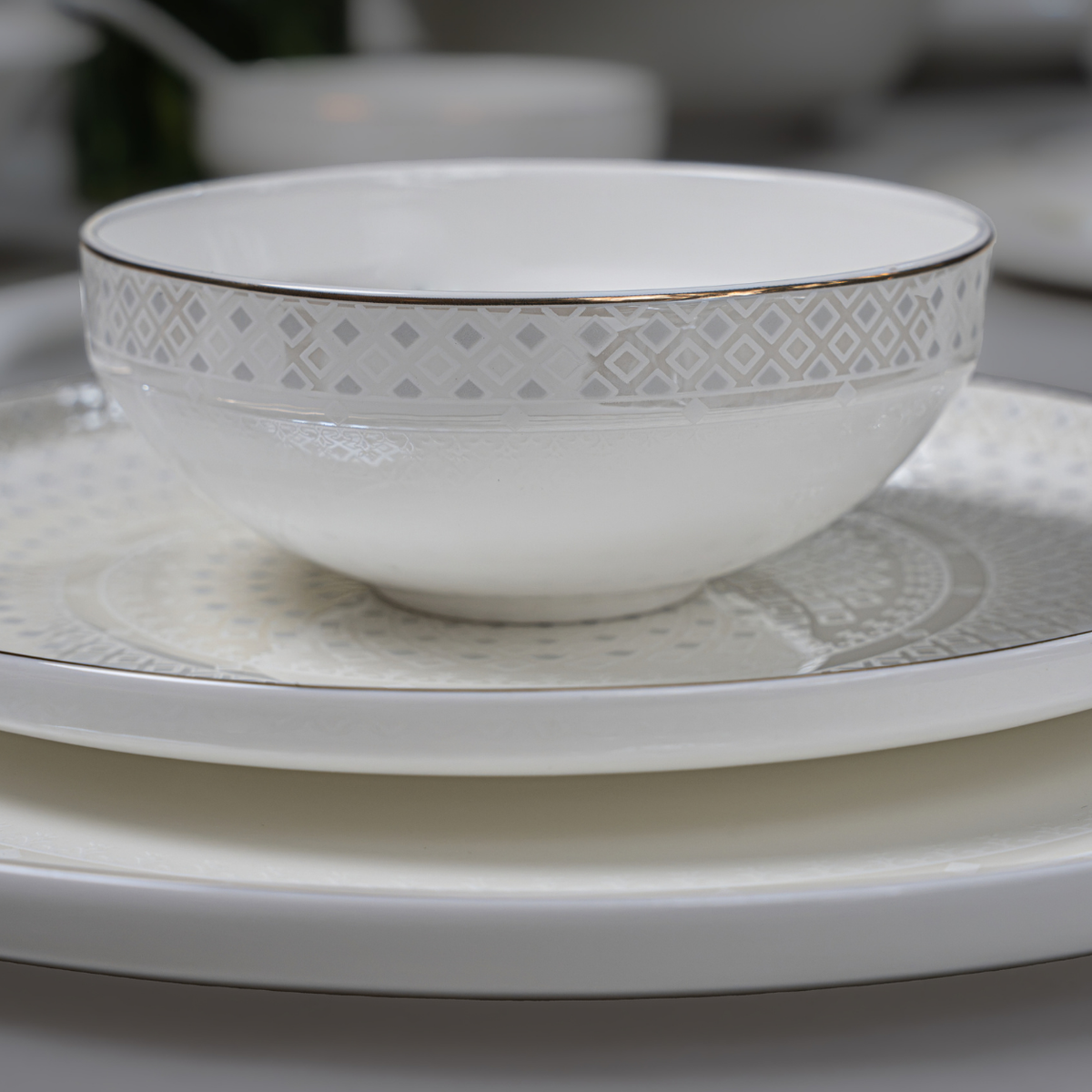 Celestine Lattice 37-Piece Fine Bone China Dinner Set