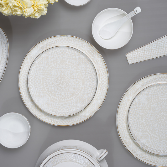 Celestine Lattice 37-Piece Fine Bone China Dinner Set