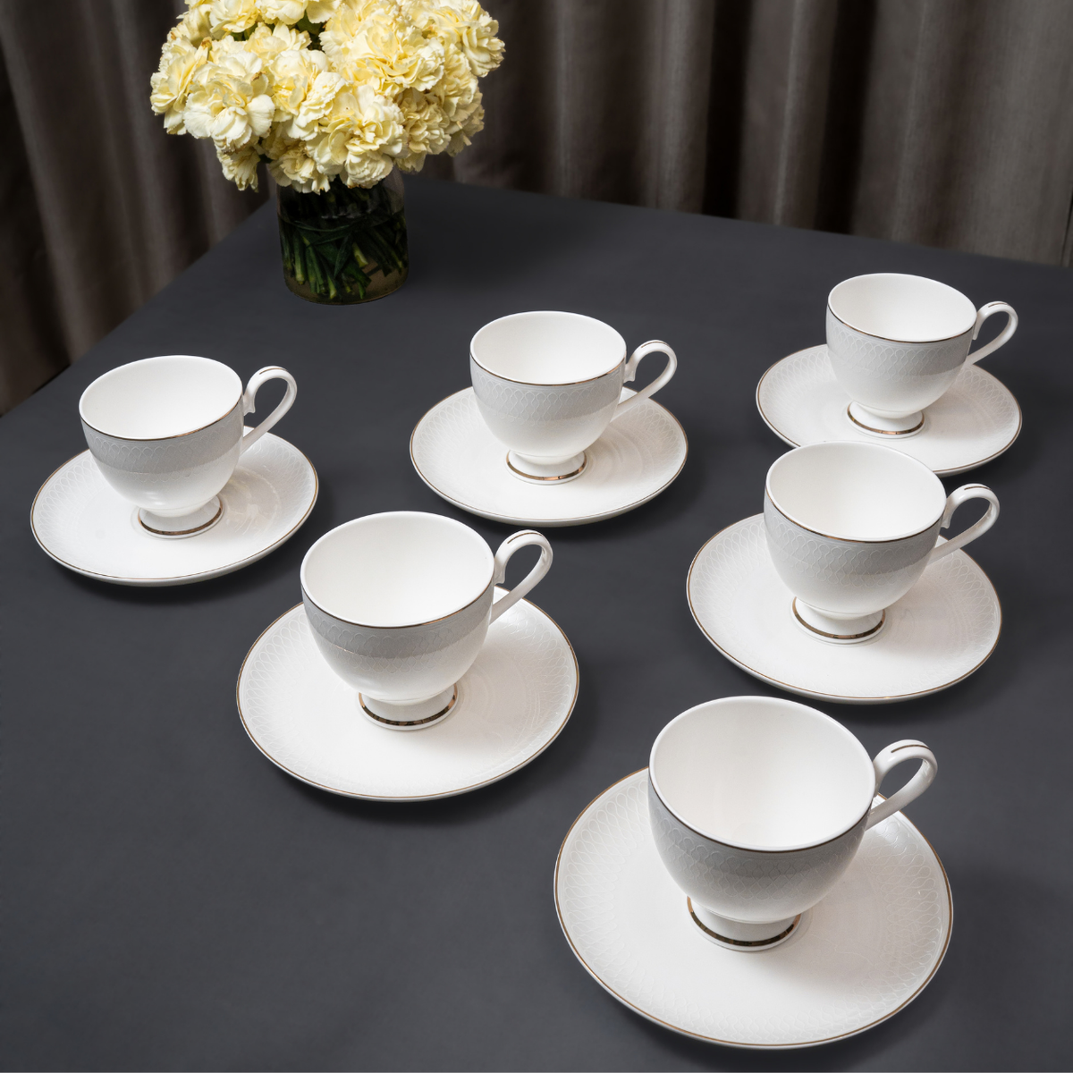 Eterna Weave Cup & Saucer Set – 12 Pieces