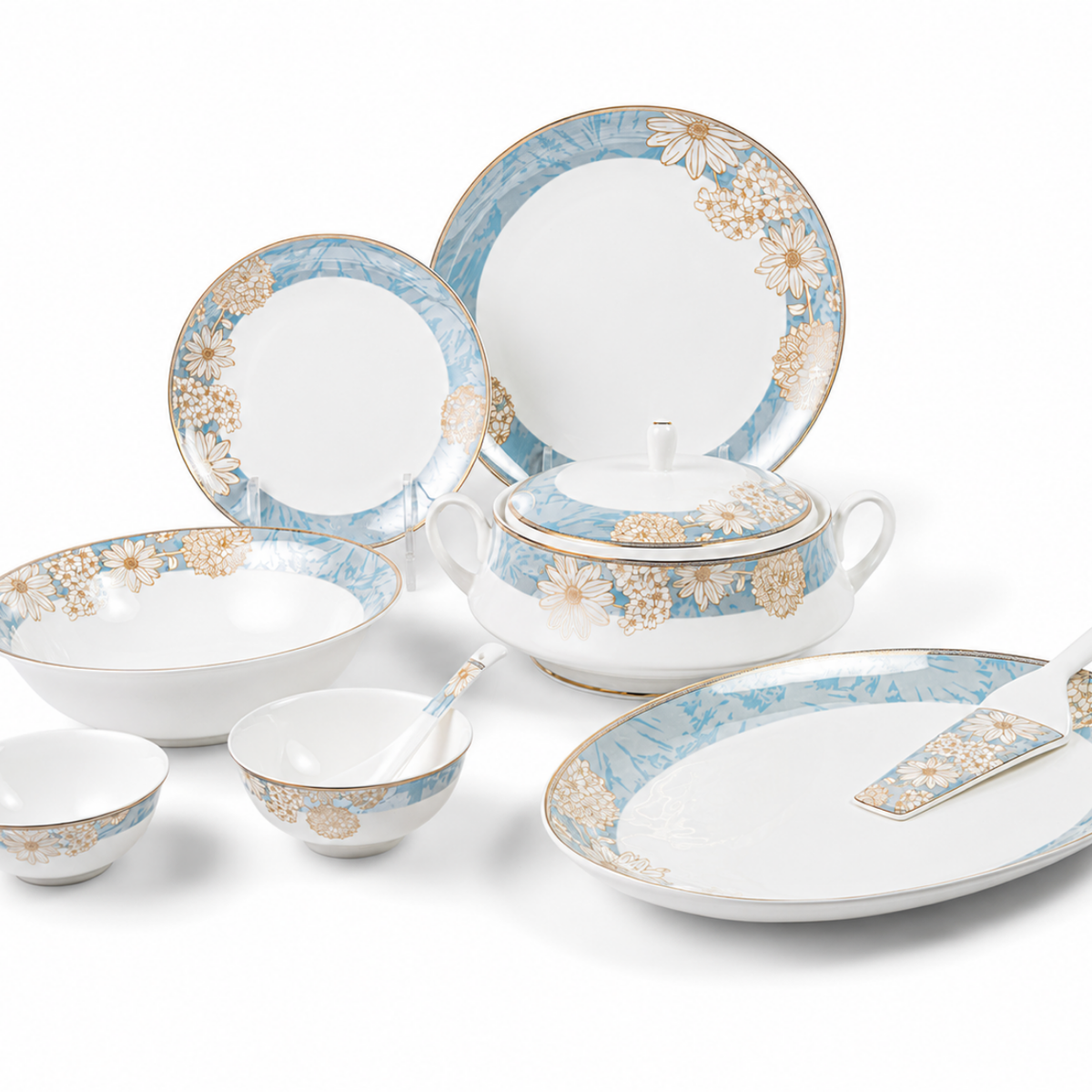 Golden Azure 37-Piece Fine Bone China Dinner Set