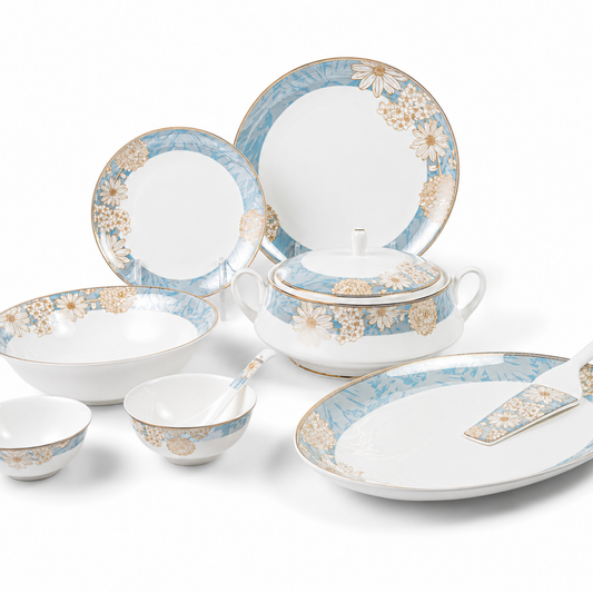 Golden Azure 37-Piece Fine Bone China Dinner Set