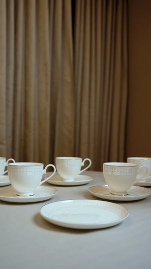 Celestine Lattice Cup & Saucer Set – 12 Pieces